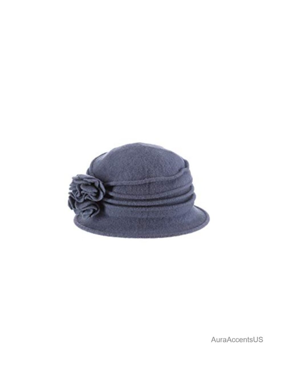 Boiled Wool Cloche Hat with Flower Rosette Packable One Size
